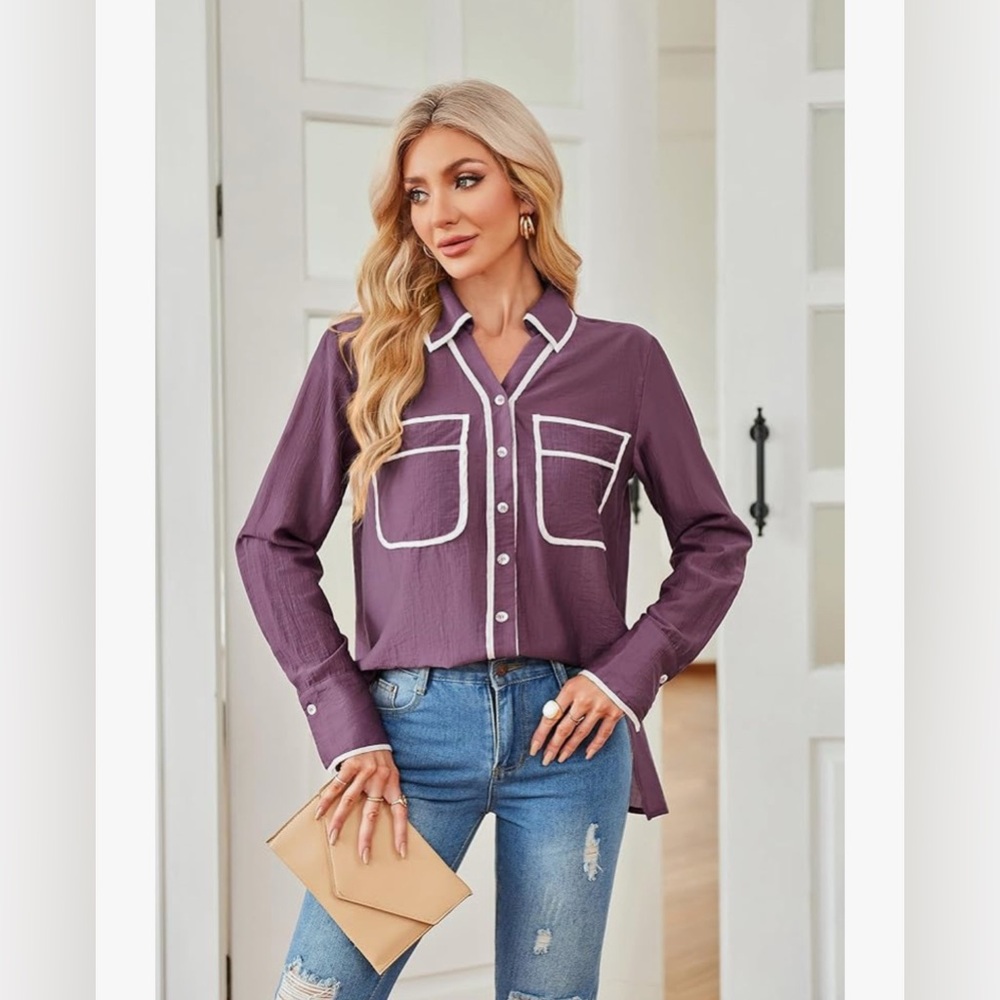 NEW Grace Karin Long Sleeve Button Down Casual Collared Shirt Career Blouse 2X